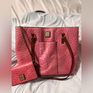 RARE Vintage Dooney & Bourke Ostrich Lexington Bag With Matching Foldover Wallet